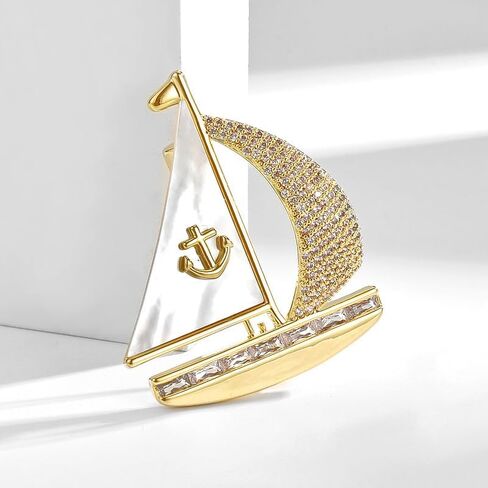 EMEGCY Rudder Brooch for Men Gold Chain Lapel Pin Rhinestone Brooch Sailboat Rudder Jacket Accessories Fashion Birthday Gift Jewelry for Men Boyfriend in Saudi Arabia
