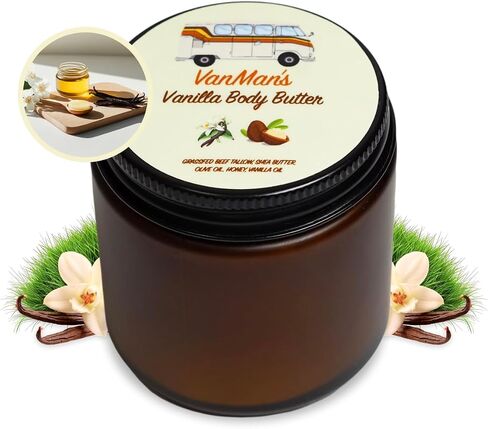 Vanman's Whipped Tallow - Vanilla Body Butter - Body Moisturizer with Grass-Fed/Finished Beef Tallow for Skin, Vanilla Planifolia Oil, Organic Shea Butter, Cold Pressed Olive Oil, and Raw Honey - 4 oz in Saudi Arabia