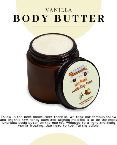 Vanman's Whipped Tallow - Vanilla Body Butter - Body Moisturizer with Grass-Fed/Finished Beef Tallow for Skin, Vanilla Planifolia Oil, Organic Shea Butter, Cold Pressed Olive Oil, and Raw Honey - 4 oz in Saudi Arabia
