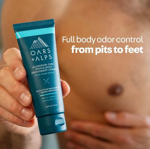 Oars + Alps Whole Body Deodorant Cream For Men - Multi-Action Odor Defense - Aluminum Free, Baking Soda Free, Anti-Chafe - 2.5 Ounce Tube - Fresh Ocean Splash in Saudi Arabia