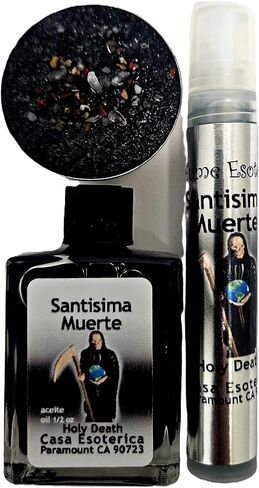 Tripack Santa Muerte Negra ، Death Death Black Ritual ، Tealight ، Aceite Espiritual y Mini Perfume Esoterico ، Casa Esoterica in Saudi Arabia