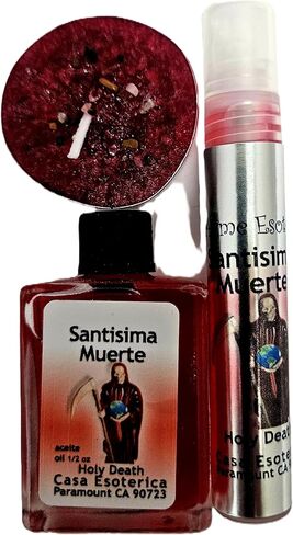 Tripack Santa muerte Roja, Holy Death Red ritual, Tealight, Aceite Espiritual y mini Perfume esoterico, casa esoterica in Saudi Arabia