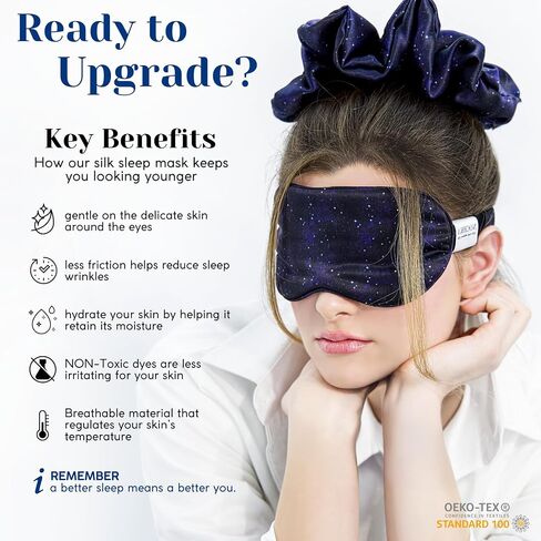 100% Mulberry Silk Sleep Mask Set - Adjustable Eye Mask with Pouch & Scrunchie for Men & Women, Large Size, Total Blackout, Noise Reduction, Ear Protection, Hypoallergenic, Moisture-Wicking, Handcrafted in the USA (Wild Rose Set) in Saudi Arabia