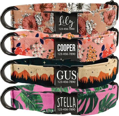 Personalized Floral Dog Collar With Metal Buckle, Handmade Laser Engraved in Saudi Arabia
