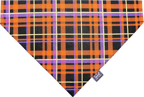 Fall over the collar dog bandana, harvest slip on pet bandana, Thanksgiving and Halloween dog & cat accessory (Halloween Plaid, Small) in Kuwait