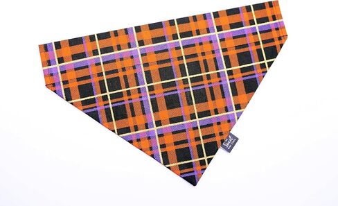Fall over the collar dog bandana, harvest slip on pet bandana, Thanksgiving and Halloween dog & cat accessory (Halloween Plaid, Small) in Kuwait