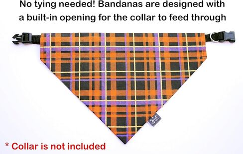 Fall over the collar dog bandana, harvest slip on pet bandana, Thanksgiving and Halloween dog & cat accessory (Halloween Plaid, Small) in Kuwait