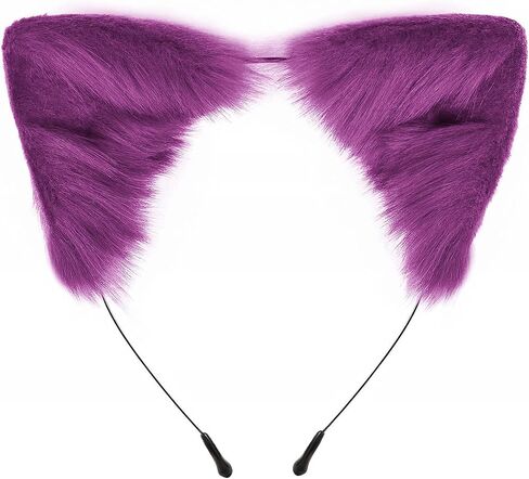 Edoneery Halloween Cat Fox Wolf Fux Fur Ears عقال ، ملحق الشعر المصنوع يدويًا للبالغين Cosplay & Fancy Dress Plass (رمادي فاتح) in Kuwait