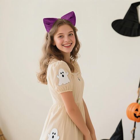 Edoneery Halloween Cat Fox Wolf Fux Fur Ears عقال ، ملحق الشعر المصنوع يدويًا للبالغين Cosplay & Fancy Dress Plass (رمادي فاتح) in Kuwait