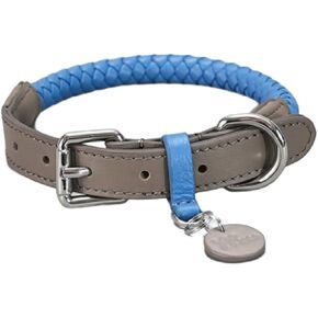 Premium Soft Genuine Leather Dog Collar, Personalized Handmade Dog Collars, for Small, Medium, Large Dogs(Fit Neck 12.6"-23.6"), Party Citywalk Travel Photography (Blue Body with Blue Knit, M) in Saudi Arabia