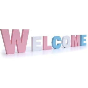 3D WELCOME Letters Sign PVC Wall & Tabletop Decor (W:6in, Others:4in) - Indoor Outdoor Home Wedding Cafe Christmas Decorations with 2 Color Variations(Fuchsia + White + Gray) in Saudi Arabia