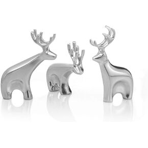 nambe Christmas Ornament Miniature Sleigh with Reindeer Set – 3 Piece Minimalist Metal Miniature Reindeer Figurines and Wooden Sleigh - Made of Nambe Metal Alloy in Kuwait