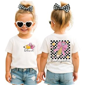 Two Sided Checkered Back to School Outfits for Girls, Personalized Kindergarten Shirts for girls, Cute First Day of 1st Grade Shirt For Girls, Coquette Back To School Shirt Kids, Toddler Girl For All Grades. in Kuwait