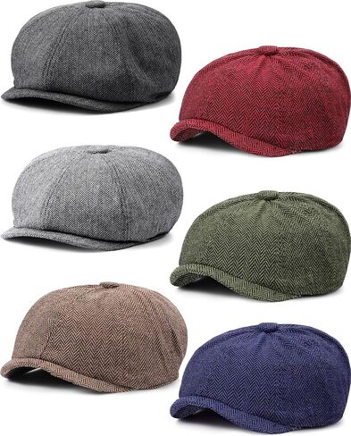 Suhine 6 Pcs Newsboy Hats for Men Classic 8 Panel Wool Blend Beret Flat Cap Tweed Hat Adjustable Band 22-24 inch Multicolored in Saudi Arabia