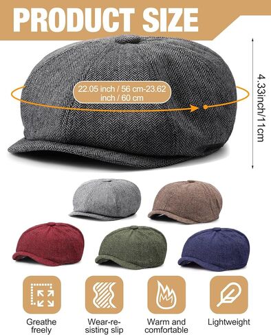 Suhine 6 Pcs Newsboy Hats for Men Classic 8 Panel Wool Blend Beret Flat Cap Tweed Hat Adjustable Band 22-24 inch Multicolored in Saudi Arabia