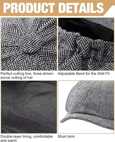 Suhine 6 Pcs Newsboy Hats for Men Classic 8 Panel Wool Blend Beret Flat Cap Tweed Hat Adjustable Band 22-24 inch Multicolored in Saudi Arabia