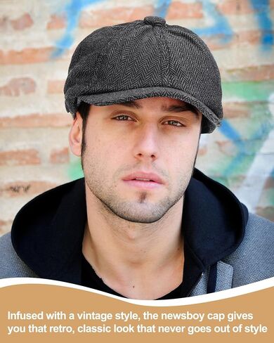 Suhine 6 Pcs Newsboy Hats for Men Classic 8 Panel Wool Blend Beret Flat Cap Tweed Hat Adjustable Band 22-24 inch Multicolored in Saudi Arabia