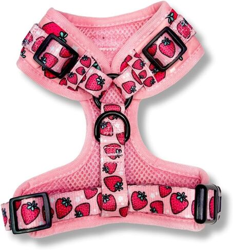 Strawberry Dog Harness – Adjustable No Pull Pet Harness with Dual D-Rings – Cute Pink Summer Design for Small to Large Dogs (XS–L) – Soft, Breathable Mesh in Saudi Arabia
