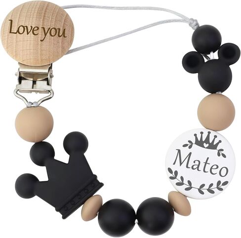 Personalized Pacifier Clip with Name, Custom Animal Pacifier Clips for Boy Girl, Personalized Custom Baby Gifts for Newborn (Mouse-Black) in Kuwait