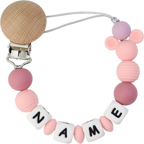 اسم مخصصات مقطع مقاطع Pacifier Clips ، اسم الطفل المخصص للأطفال ملحقات الأطفال حديثي الولادة استحمام الطفل بوي فتاة مصاصة (وردي الماوس) in Kuwait