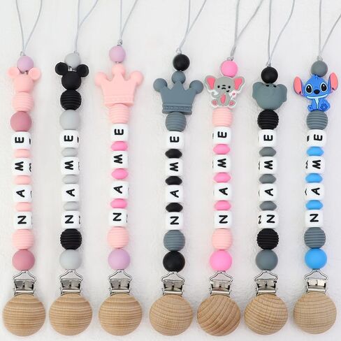 اسم مخصصات مقطع مقاطع Pacifier Clips ، اسم الطفل المخصص للأطفال ملحقات الأطفال حديثي الولادة استحمام الطفل بوي فتاة مصاصة (وردي الماوس) in Kuwait