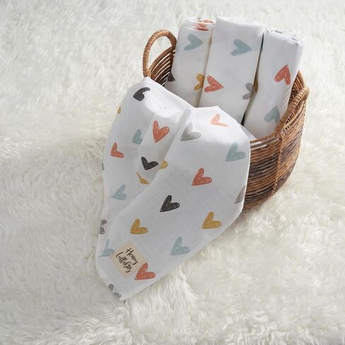 Muslin Blanket and Poncho Baby Set, 100% Cotton, Lightweight and Breathable, Perfect for Summer and Daily Use, for Babies and Toddlers (Pastel Hearts Pattern) in Saudi Arabia
