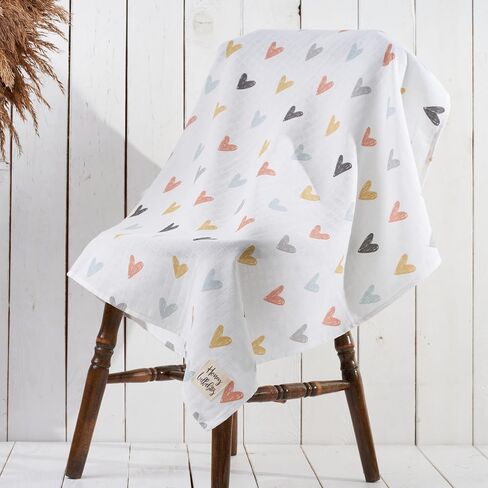 Muslin Blanket and Poncho Baby Set, 100% Cotton, Lightweight and Breathable, Perfect for Summer and Daily Use, for Babies and Toddlers (Pastel Hearts Pattern) in Saudi Arabia