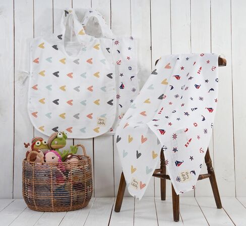 Muslin Blanket and Poncho Baby Set, 100% Cotton, Lightweight and Breathable, Perfect for Summer and Daily Use, for Babies and Toddlers (Pastel Hearts Pattern) in Saudi Arabia