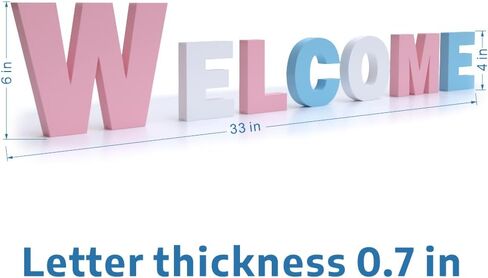3D WELCOME Letters Sign PVC Wall & Tabletop Decor (W:6in, Others:4in) - Indoor Outdoor Home Wedding Cafe Christmas Decorations with 2 Color Variations(Fuchsia + White + Gray) in Saudi Arabia