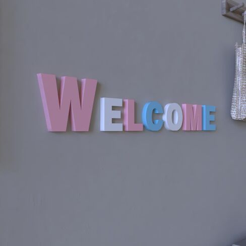 3D WELCOME Letters Sign PVC Wall & Tabletop Decor (W:6in, Others:4in) - Indoor Outdoor Home Wedding Cafe Christmas Decorations with 2 Color Variations(Fuchsia + White + Gray) in Saudi Arabia
