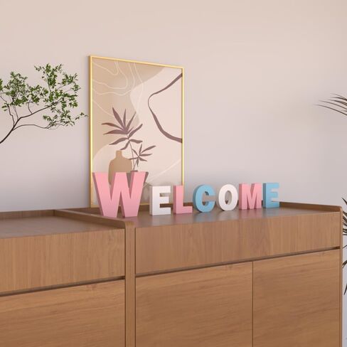 3D WELCOME Letters Sign PVC Wall & Tabletop Decor (W:6in, Others:4in) - Indoor Outdoor Home Wedding Cafe Christmas Decorations with 2 Color Variations(Fuchsia + White + Gray) in Saudi Arabia