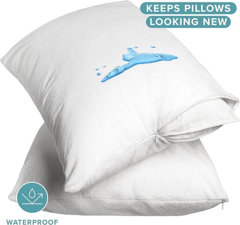 Bare Home Premium Pillow Protectors - Standard Size (2 Pack) - Premium 100% Waterproof & Breathable - Cooling - Vinyl Free Hypoallergenic - 10 Year Warranty (Standard Size, Pack of 2) in Saudi Arabia