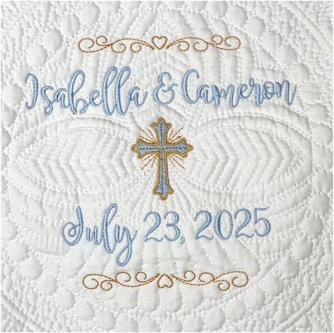 Personalized Wedding Heirloom Quilt Blankets - Custom embroidered name(s), date & cross. 5 Border color options. Wedding, engagement, baptism, or shower gift. in Saudi Arabia