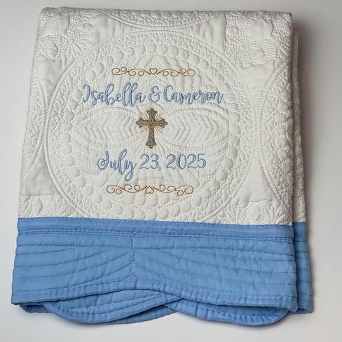 Personalized Wedding Heirloom Quilt Blankets - Custom embroidered name(s), date & cross. 5 Border color options. Wedding, engagement, baptism, or shower gift. in Saudi Arabia