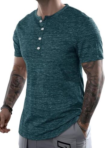JMIERR Men's Muscle Slim Cotton T Shirt V-Neck Henley Shirt Gym Workout Athletic Tee Shirts in Kuwait