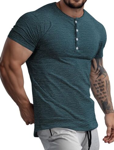 JMIERR Men's Muscle Slim Cotton T Shirt V-Neck Henley Shirt Gym Workout Athletic Tee Shirts in Kuwait