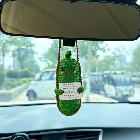 Pickle Crochet Pickle مع بطاقة تأكيد ملهمة وحبل معلق ، لعبة خضار محشوة ناعمة ، هدايا الدعم العاطفي للبالغين/الأطفال ، ديكور مكتب تخفيف الإجهاد (خلفك) in Saudi Arabia