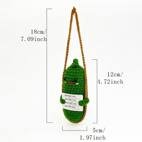 Pickle Crochet Pickle مع بطاقة تأكيد ملهمة وحبل معلق ، لعبة خضار محشوة ناعمة ، هدايا الدعم العاطفي للبالغين/الأطفال ، ديكور مكتب تخفيف الإجهاد (خلفك) in Saudi Arabia