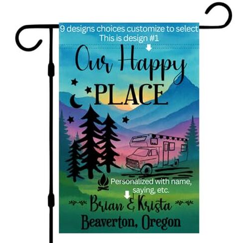 Campsite Decoration, Camper Garden Flag, Personalized Camper Sign, Gift for camper, Custom outdoor camping decor, unique yard decor for RV travel trailer, Motorhome, tent, van life (RV) in Kuwait