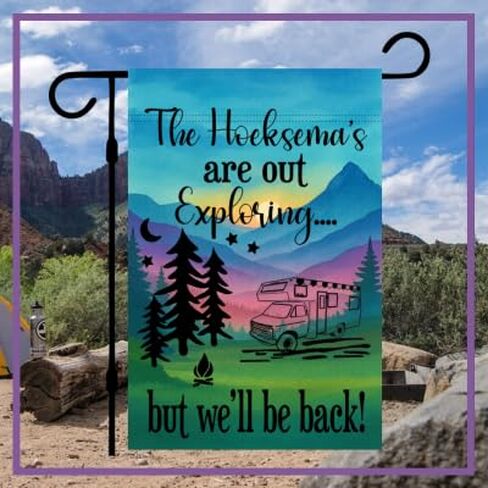 Campsite Decoration, Camper Garden Flag, Personalized Camper Sign, Gift for camper, Custom outdoor camping decor, unique yard decor for RV travel trailer, Motorhome, tent, van life (RV) in Kuwait