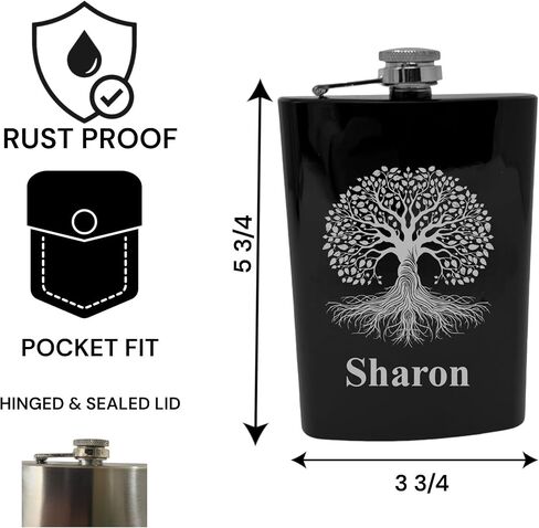 8oz - CUSTOM - Celtic Tree of Life Flask (PERSONALIZED, 8oz Black) in Saudi Arabia