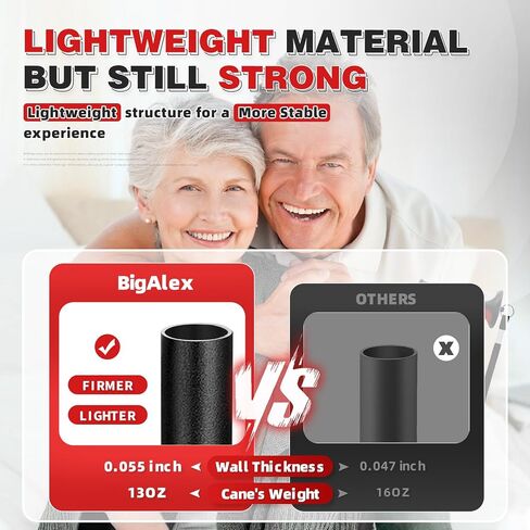 Bigalex خفيفة الوزن المشي ، مقبض إزاحة ناعمة لكبار السن ، عصا محمولة قابلة للتعديل للنساء والرجال ، مساعدة التنقل للبالغين المسنين ، يوفر قصب طي الاستقرار والتوازن in Kuwait