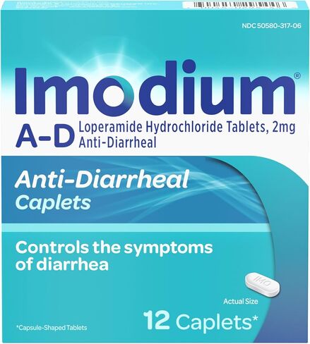 Imodium AD Diarrhea Relief Caplets -Loperamide Hydrochloride Anti-Diarrheal Medicine (294314), Blue, 6 Count in Kuwait