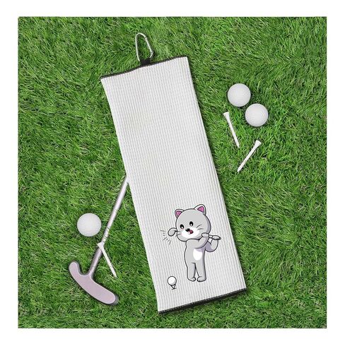 Cat Golfer Tri-Fold 100 ٪ Microfiber Waffle Waffle Fael Fail For Women Men Golfing Cat Lover in Kuwait