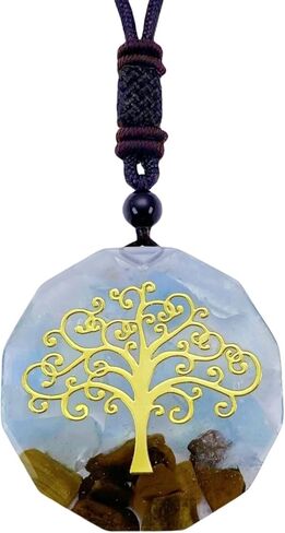 EDEN'S CALL شفاء شجرة الحياة أورجونيت كريستال حجر قلادة قلادة للجنسين 26.38 "قابل للتعديل الطاقة المقدسة الهندسة قلادة عين النمر in Kuwait