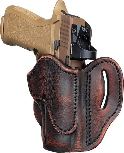 1791 Gunleather P320C Optic Ready Hornster - OWB CCW Leather Gun Holster for Belts - Hand Hand - HK VP9SK ، P2000 ، 45C ، SIG P229C ومعظم الإضافات مع القضبان in Kuwait