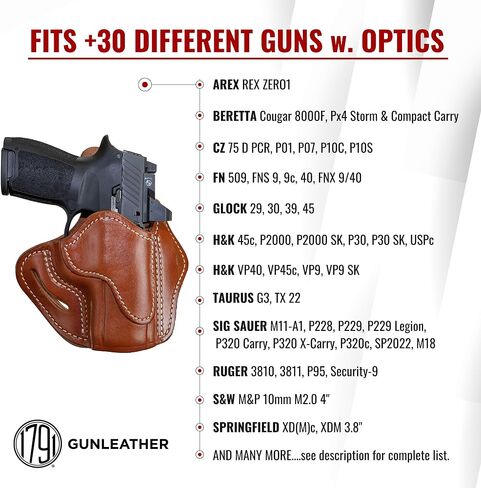 1791 Gunleather P320C Optic Ready Hornster - OWB CCW Leather Gun Holster for Belts - Hand Hand - HK VP9SK ، P2000 ، 45C ، SIG P229C ومعظم الإضافات مع القضبان in Kuwait