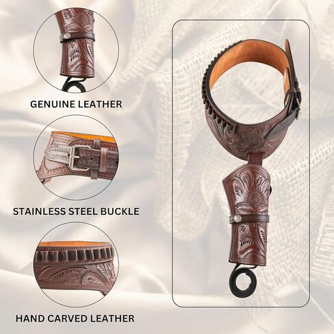 Hulara Western Gun Holster .45 Auto .45 ACP 44/45 Caliber Cowboy Holster for Revolver Full Grain Buff Leather Gun Belst with Belt for Men in Kuwait