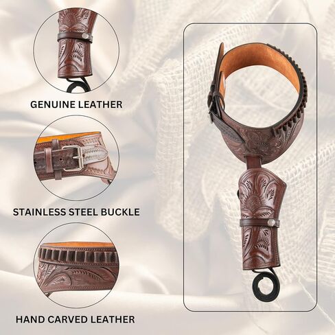 Hulara Western Gun Holster .45 Auto .45 ACP 44/45 Caliber Cowboy Holster for Revolver Full Grain Buff Leather Gun Belst with Belt for Men in Kuwait