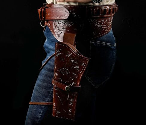 Hulara Western Gun Holster .45 Auto .45 ACP 44/45 Caliber Cowboy Holster for Revolver Full Grain Buff Leather Gun Belst with Belt for Men in Kuwait